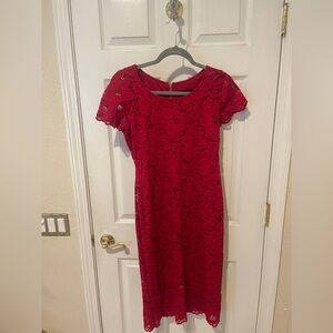 Ronni Nicole Red Lace Midi Dress